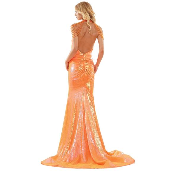 NEW COLORS DRESS halter beaded prom gown in orange - Picture 3 of 3
